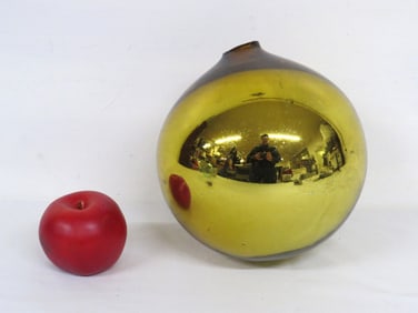 19th C. Golden Orange Glass Kugel or Christmas Ball