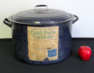 Vintage Early 20th C. Graniteware Canning Pot w/Orig Label