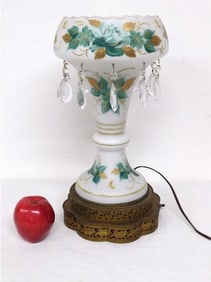 Opaline Frosted Milk Glass Lustre Parlor Lamp