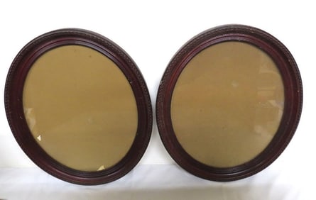 Pr. Mahogany Oval Frames w/Glass Early to Mid 20th C.