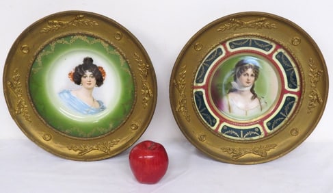 Two 19th C. European Porcelain Painted Plates in Frames