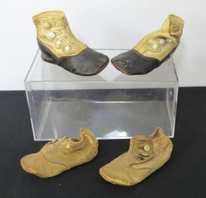 2pr 19th Century Leather Infant Shoes