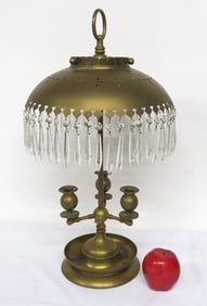 19th C. Solid Brass French Boulliotte Lamp w/50 Crystals
