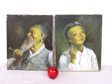 A Pr. of 19th C. Chinese O/C Portraits - Opium Smoking