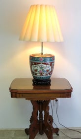 An Oriental Porcelain Jardinière Table Lamp