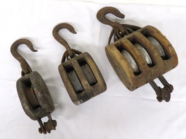 (3) Old Barn Pulleys - One Signed Madesco, Easton PA