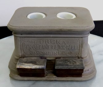 Smith Bros. Mfg Passaic, NJ Gray Basalt Eureka Pen Cleaner Inkwell