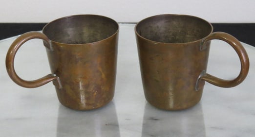 Two Brass 1/2 Gill British Royal Navy Crew Rum Rationing Cups 19th C.