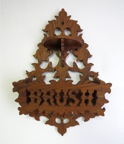 Fancy Victorian Oak Wall Mount Brush/Razor Holder