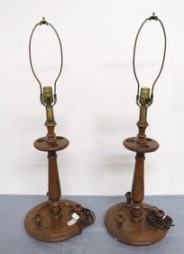 A Pair of Wooden Pipestand Lamps by the Tell City Chair Co. of IN
