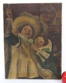 19th C. Flemish / Dutch O/C  Man Toasting w/Woman in Arms