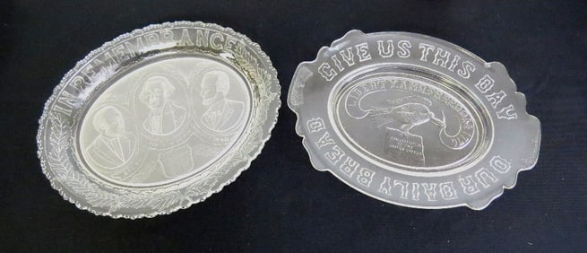 Two 19th C. EAPG Platters - In Remembrance & Daily Bread