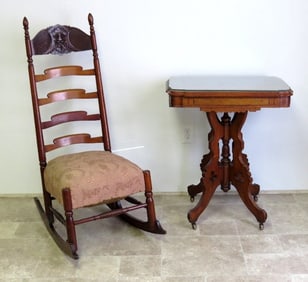 Super Early 19th C. Ladder-back Rocker Northwind Face