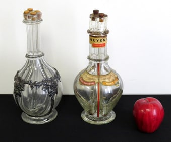 Two Four Chamber Blown Glass Decanters Incl. Pewter Chased