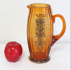Art Deco New Martinsville Silver Overlay Pitcher