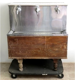 Prohibition Era Stainless, Copper & Oak Double Bar Tap Sink on Stand
