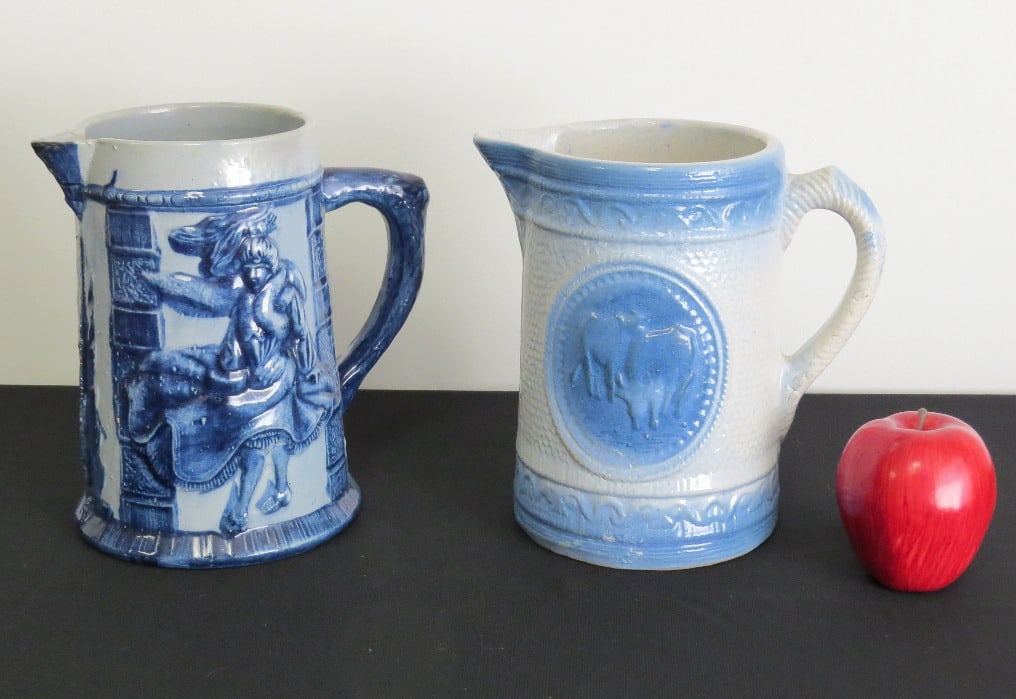 Two 19th C. Stoneware Blue & White Pitchers by Hull & Robinson Clay (1 of 8)