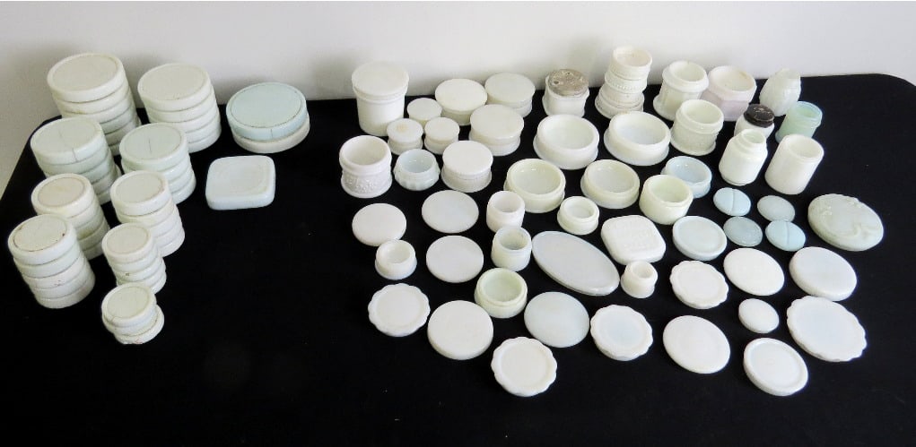 19th & 20th C. Milk Glass Cosmetic Jars/Lids, Etc. (1 of 20)