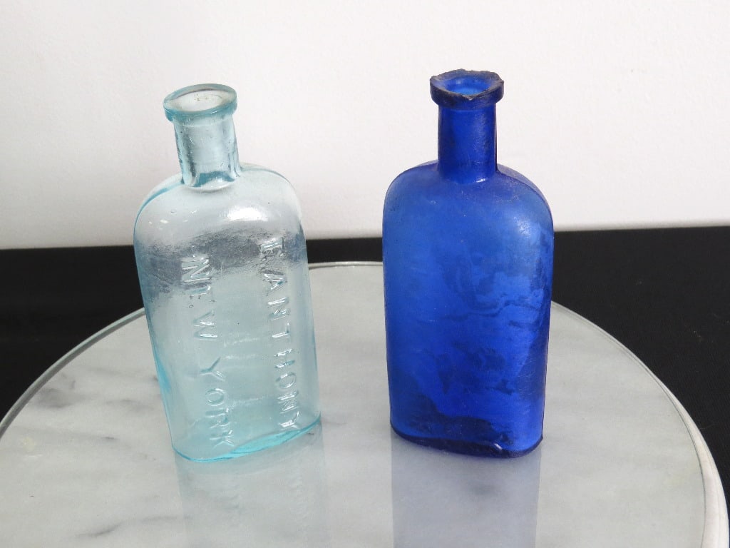Two early E. Anthony New York Oval Photochemical Bottles One Cobalt Blue! (1 of 6)