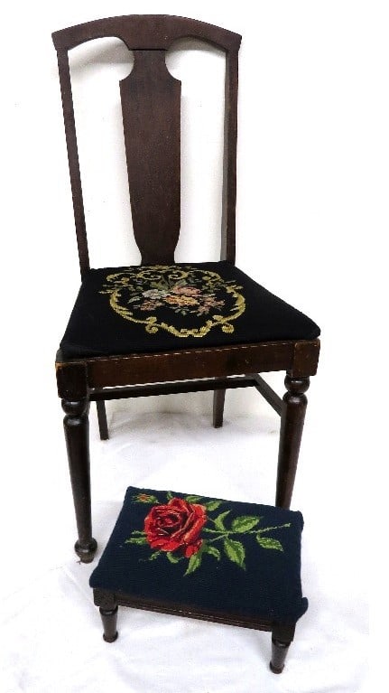 Two Pc. Victorian Needlepoint Chair & Foot Stool (1 of 10)