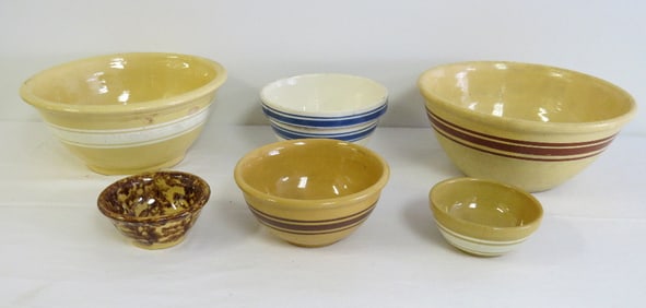 Group of Country Bowls Yellow Ware, Rockingham