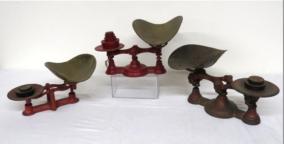 A Trio of Cast Iron Country Store Scales Old Red Paint