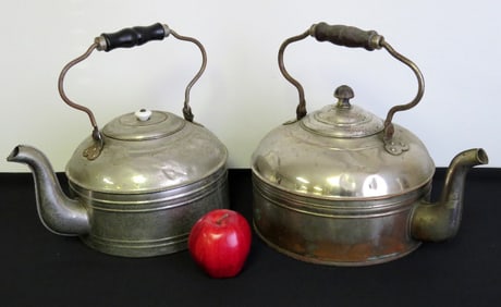 Two 19th C. Nickel on Copper Tea Kettles