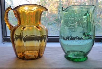 Two Blown Glass Pitchers, Pontiled, Early 20th C.