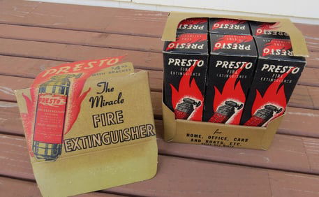 6 Count Box 1940's/50's Era Presto Miniature Fire Extinguishers