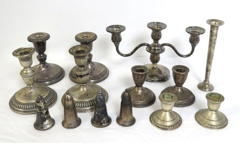 Weighted Sterling Candlesticks, Salt & Pepper Shakers