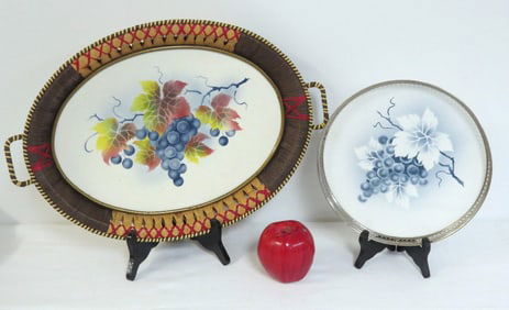 Pr. German Wumak Porcelain Grape & Leaf Porcelain Trays