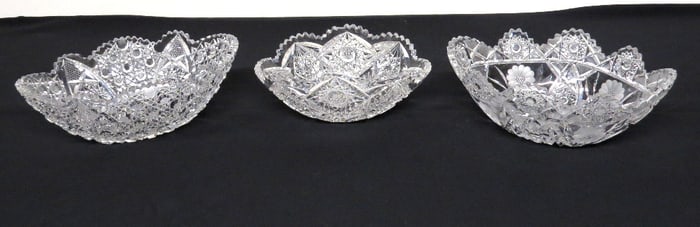 Three Brilliant Period Cut Glass Ice Cream Bowls