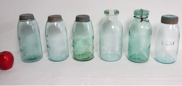 Lot of 6 Half Gallon Mason Jars / Fruit Jars - Mason's Patent, Millville & More