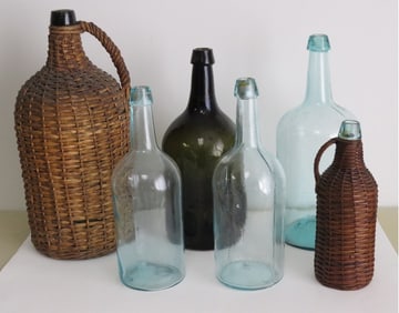 Lot of Six Blown Glass Demijohn's