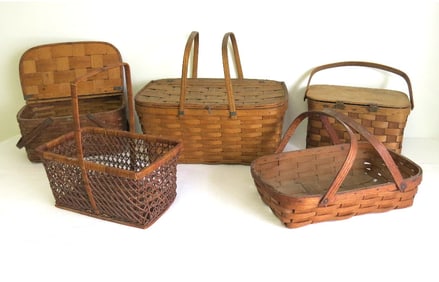 Lot of Splint & Woven Pie & Picnic Baskets