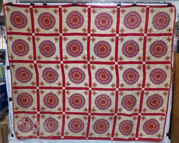 Early Machine Stitched Sunflower Quilt