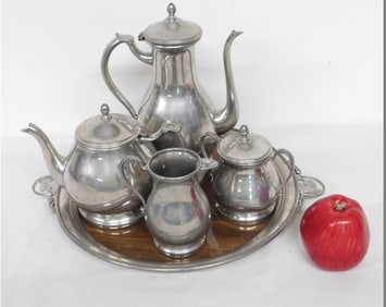 Mid-Century Queen Art Pewter Coffee/Tea Set On Tray