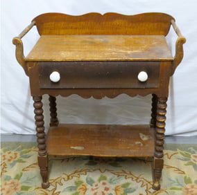 19th C. Birdseye Maple Decorated Pine Washstand