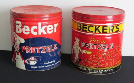 Pair of Becker's Pretzels, Baltimore MD Advertising Tins