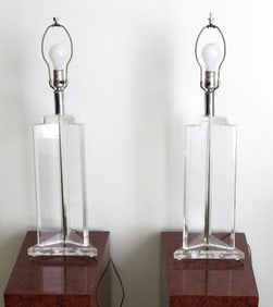 A Pair of Art Deco Triangular Lucite Table Lamps
