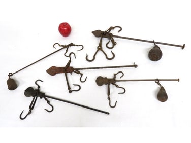 Lot of 5 Cast Iron Balance Beam Scales 19th to early 20th C.
