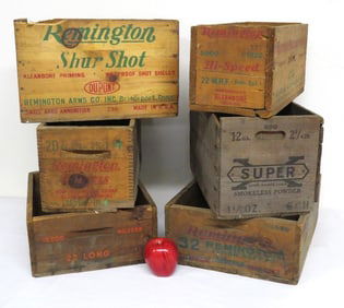Six Wooden Ammunition Crates - Remington & Winchester