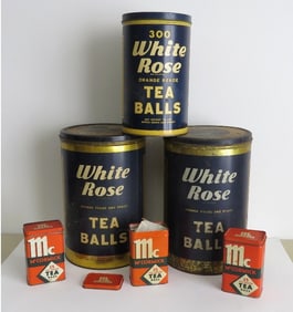 Lot of 6 Advertising Tea Cans - White Rose & McCormick