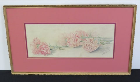 19th C. Framed W/C of Carnations by J.D. Pettic?