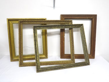 Lot of 4 Large Size Antique Picture Frames, Gilt, Barnwood, Etc.