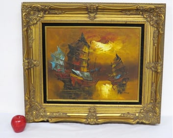 Yiu Wong Tam (China, 20th C.) Chinese Junks Near Sunset