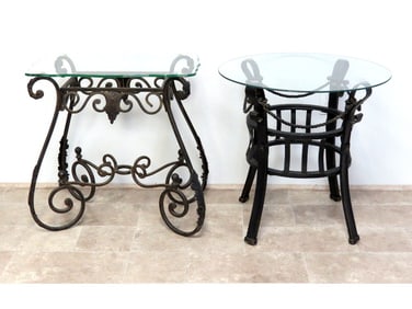Pr. Of Wrought Metal & Bevel Glass Tables