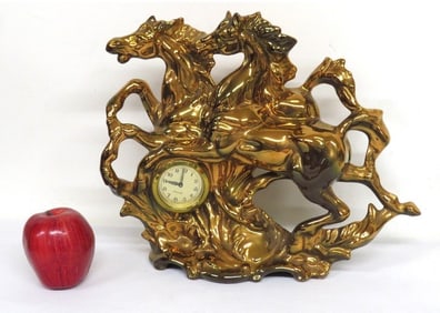 Mercedes Germany Copper Lustre Wild Horses Mantle Clock