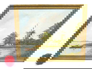 Dutch Painting of Windmill & Water Signed 20th C. (1 of 5)