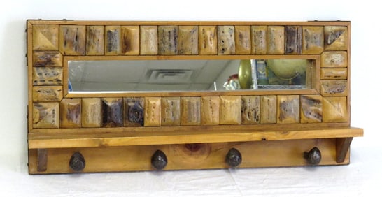 Sagauro Cactus Inset Hanging Wall Shelf / Mirror w/Railroad Spike Pegs